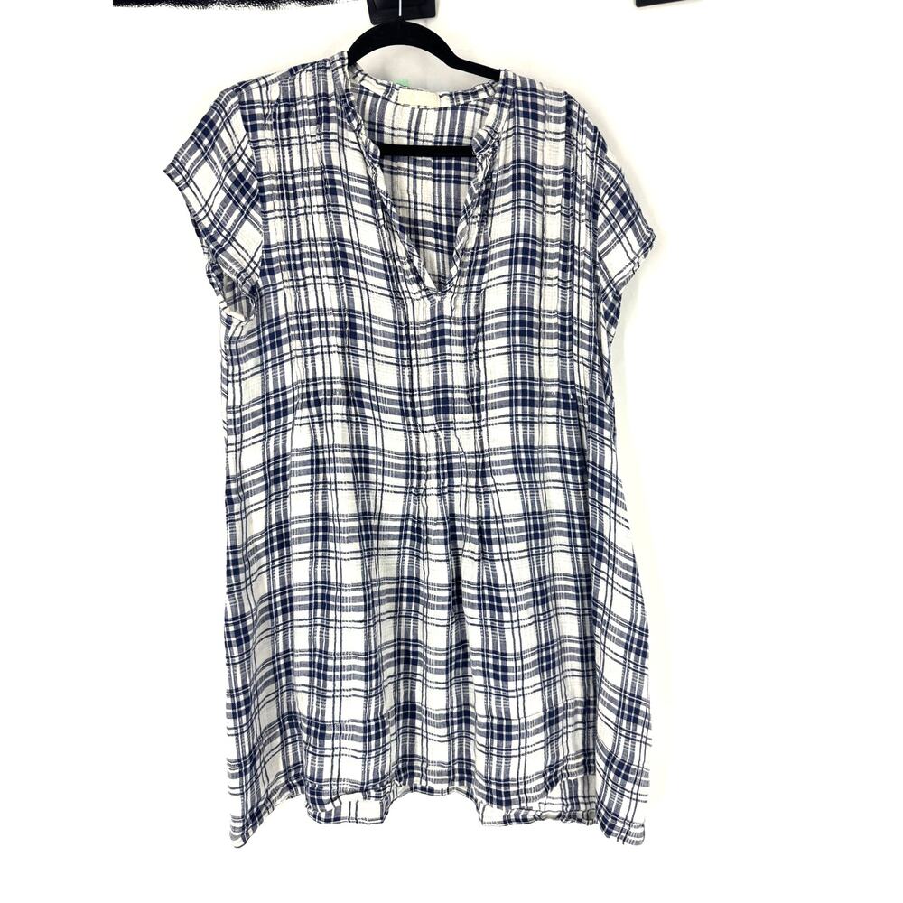 CP Shades Plaid v-neck Blue and White Mini Tunic Dress Size Large